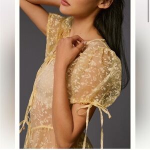 NWT Anthropologie Sheer Floral Maxi Dress Canary Yellow